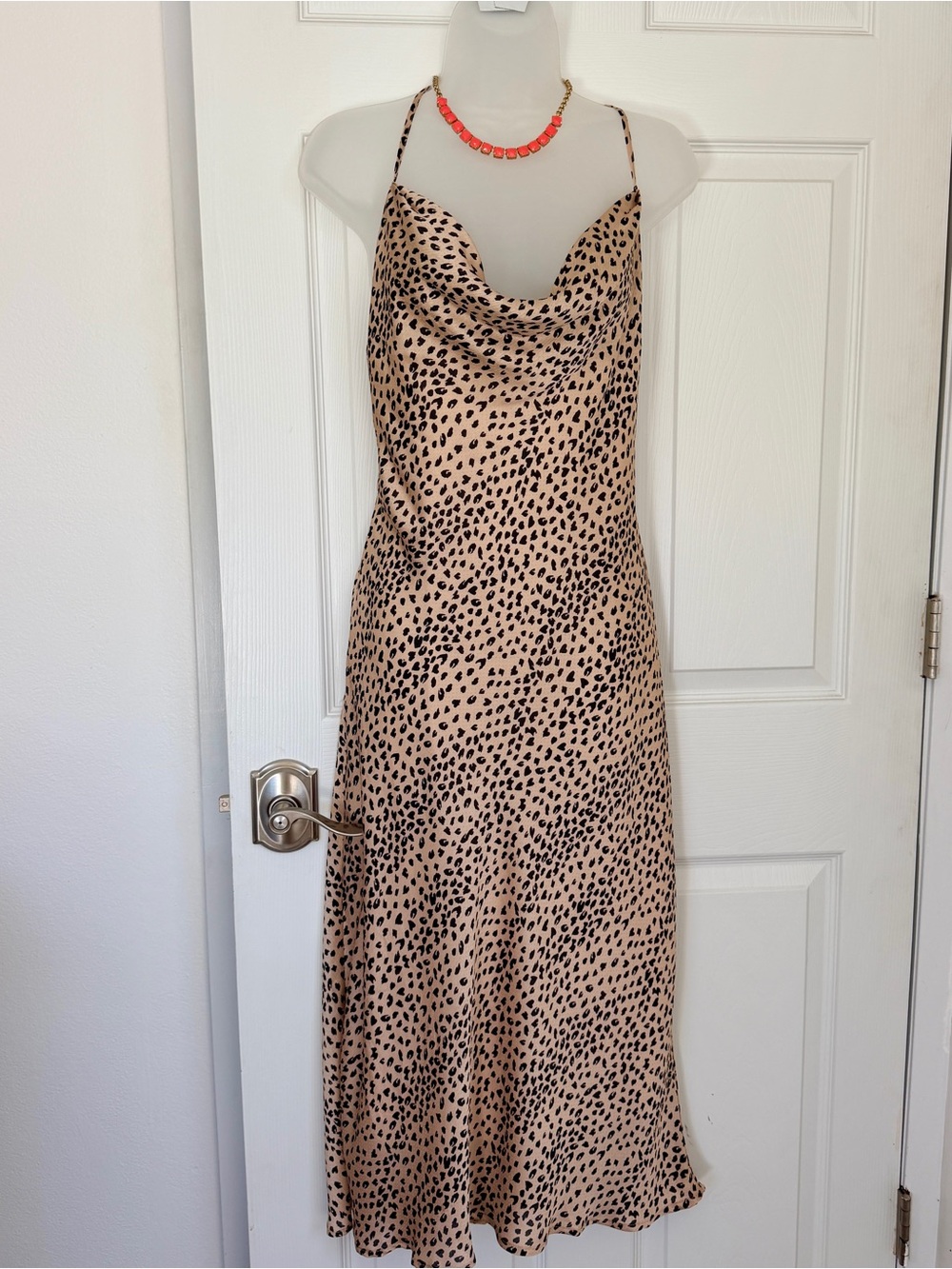 Aakaa Beige and Black Leopard Slip Midi Dress